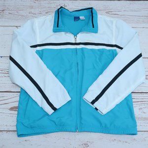 NEW Reebok Blue & White Color Block Windbreaker Jacket Women Size Large